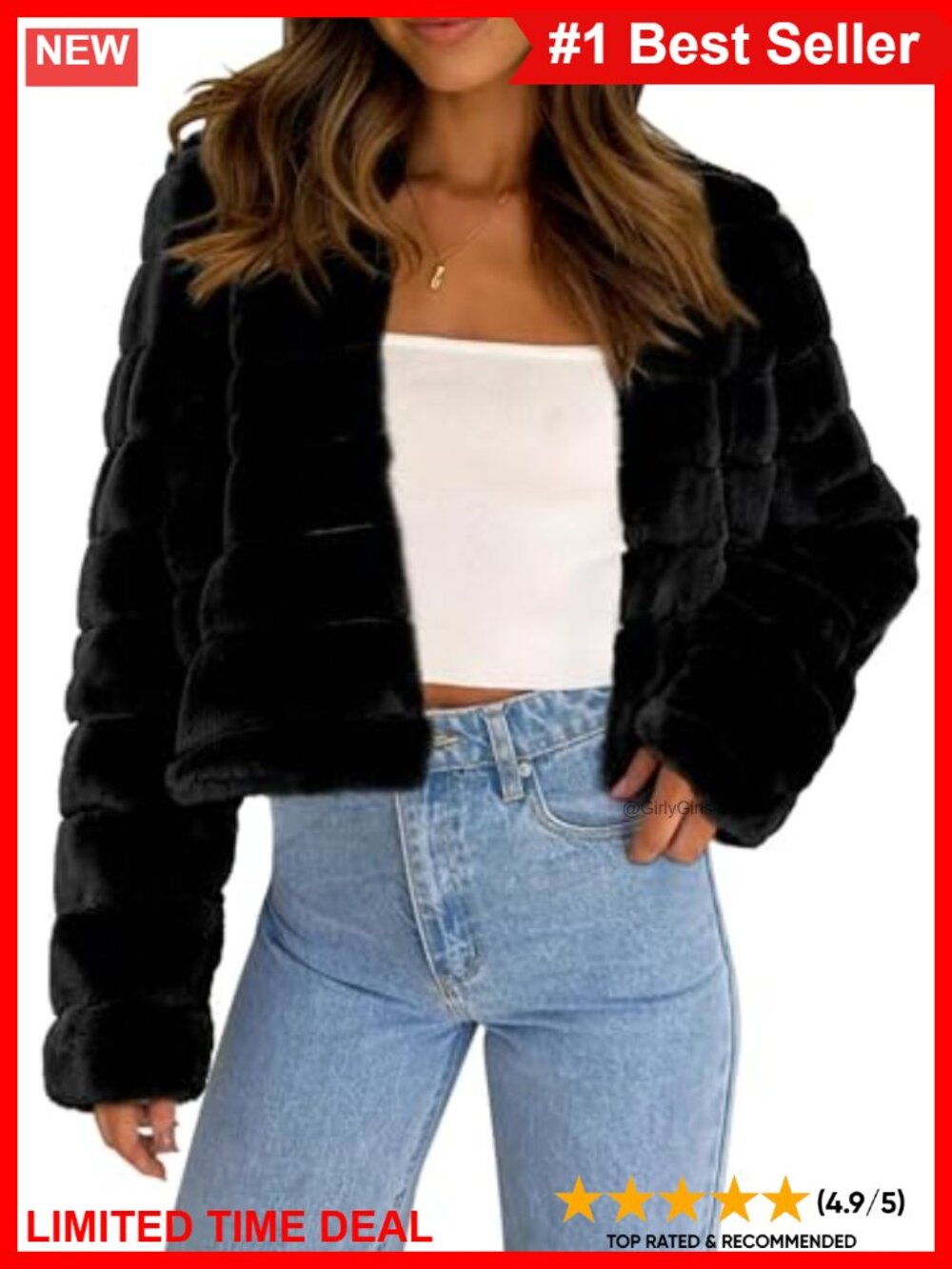 Faux Fur Cropped Jacket Long Sleeve Fluffy Winter Coat